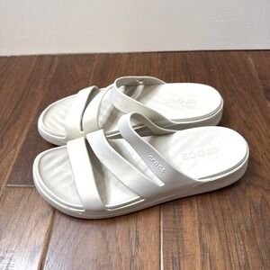 Crocs Getaway Strappy Sandal Womens 9 Stucco Off White Comfort Vacation Slide On
